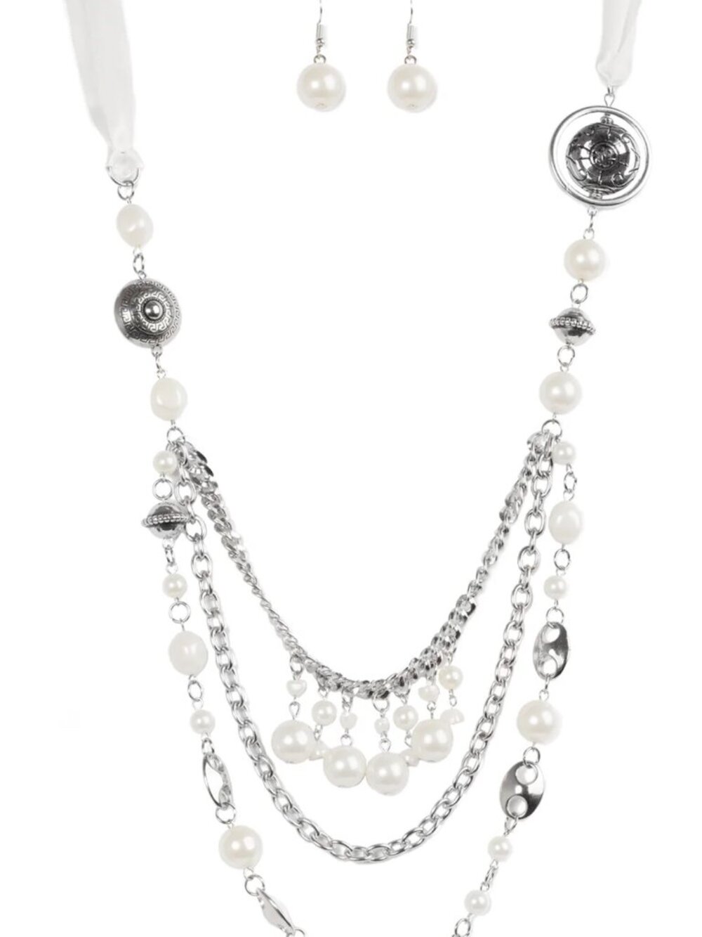 Paparazzi All the Trimmings Ivory White Necklace and Earring Set